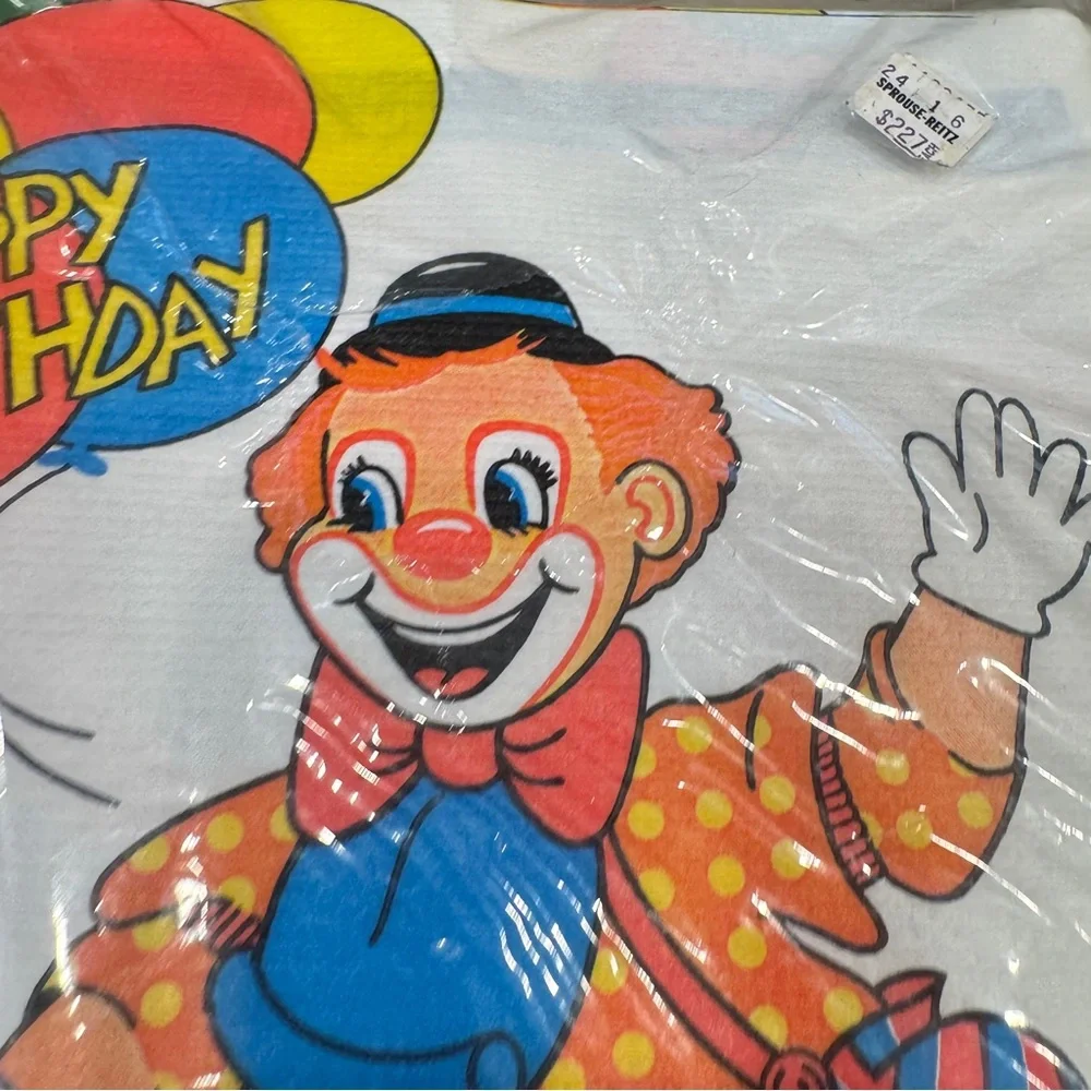 Vintage C.A. Reed Colorful Circus Clown Party Table Cover Disposable Tablecloth